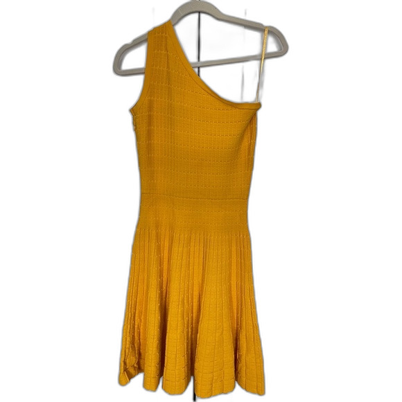 Michael Kors One Shoulder Dress Mustard Yellow Sz. Small fit & flare - Picture 1 of 7
